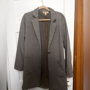 Philosophy Houndstooth grey blue long single button blazer